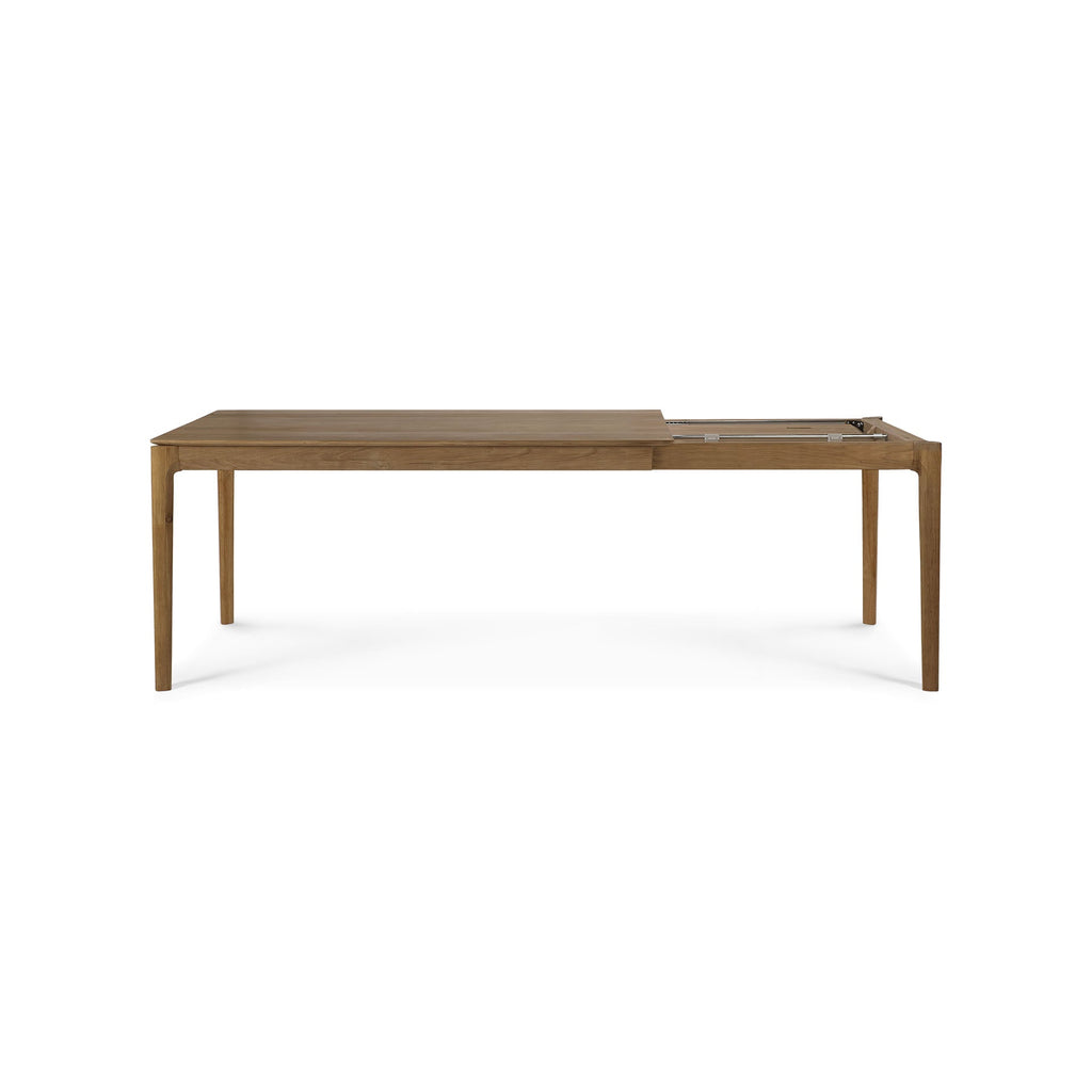 Table à manger extensible en teck naturel avec rallonge dissimulée pour salle à manger
