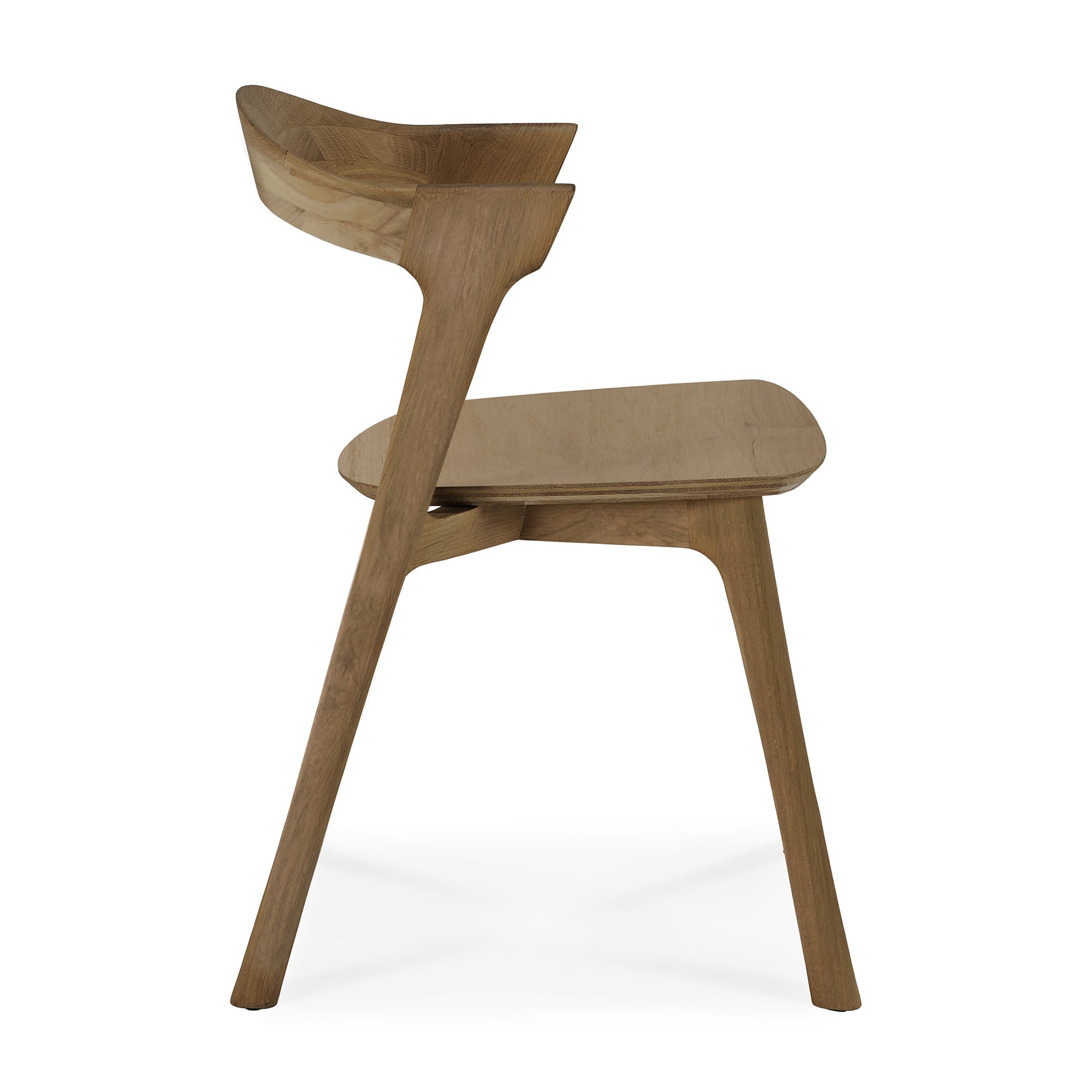 Chaise de salle à manger sculpturale en teck massif avec forme aérienne et gracieuse