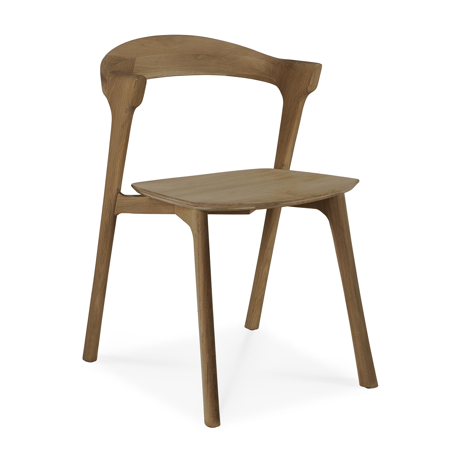 Chaise de salle à manger sculpturale en teck massif avec forme aérienne et gracieuse