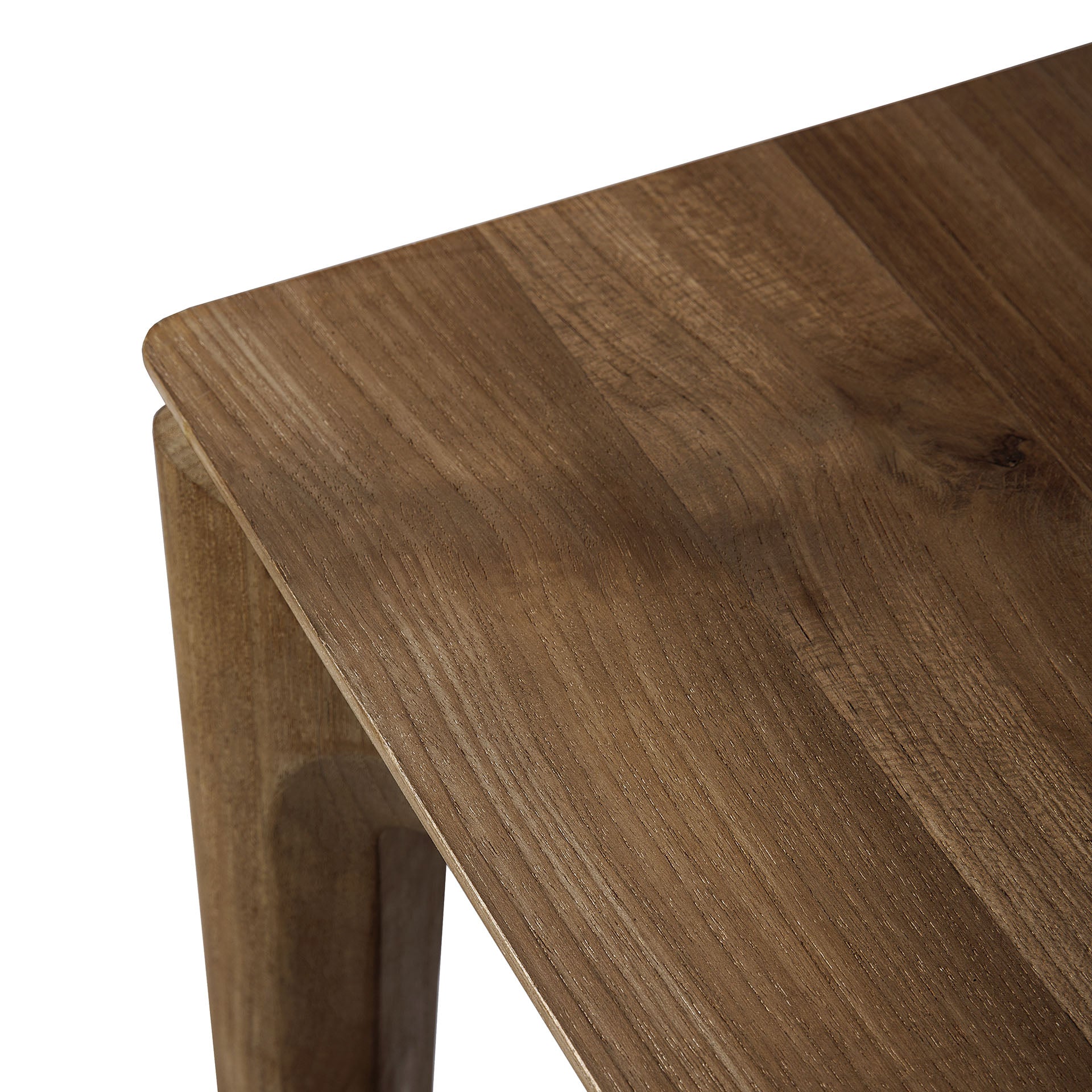 Table à manger en teck massif naturel avec texture de grain brut pour salle à manger