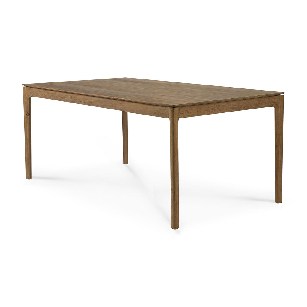 Table à manger en teck massif naturel avec texture de grain brut pour salle à manger