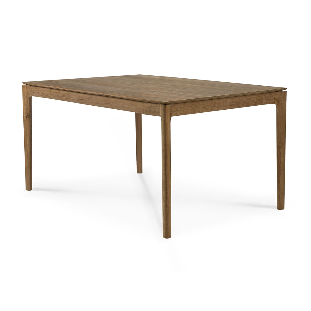 Table à manger en teck massif naturel avec texture de grain brut pour salle à manger