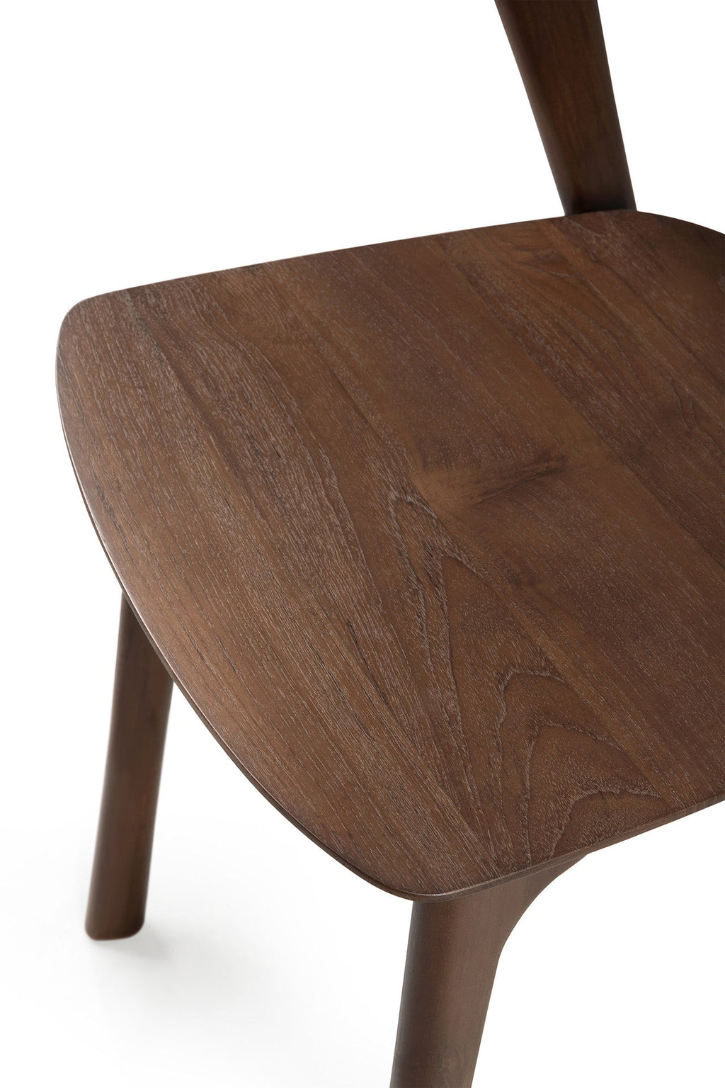 Chaise de salle à manger sculpturale en teck massif avec forme aérienne et gracieuse