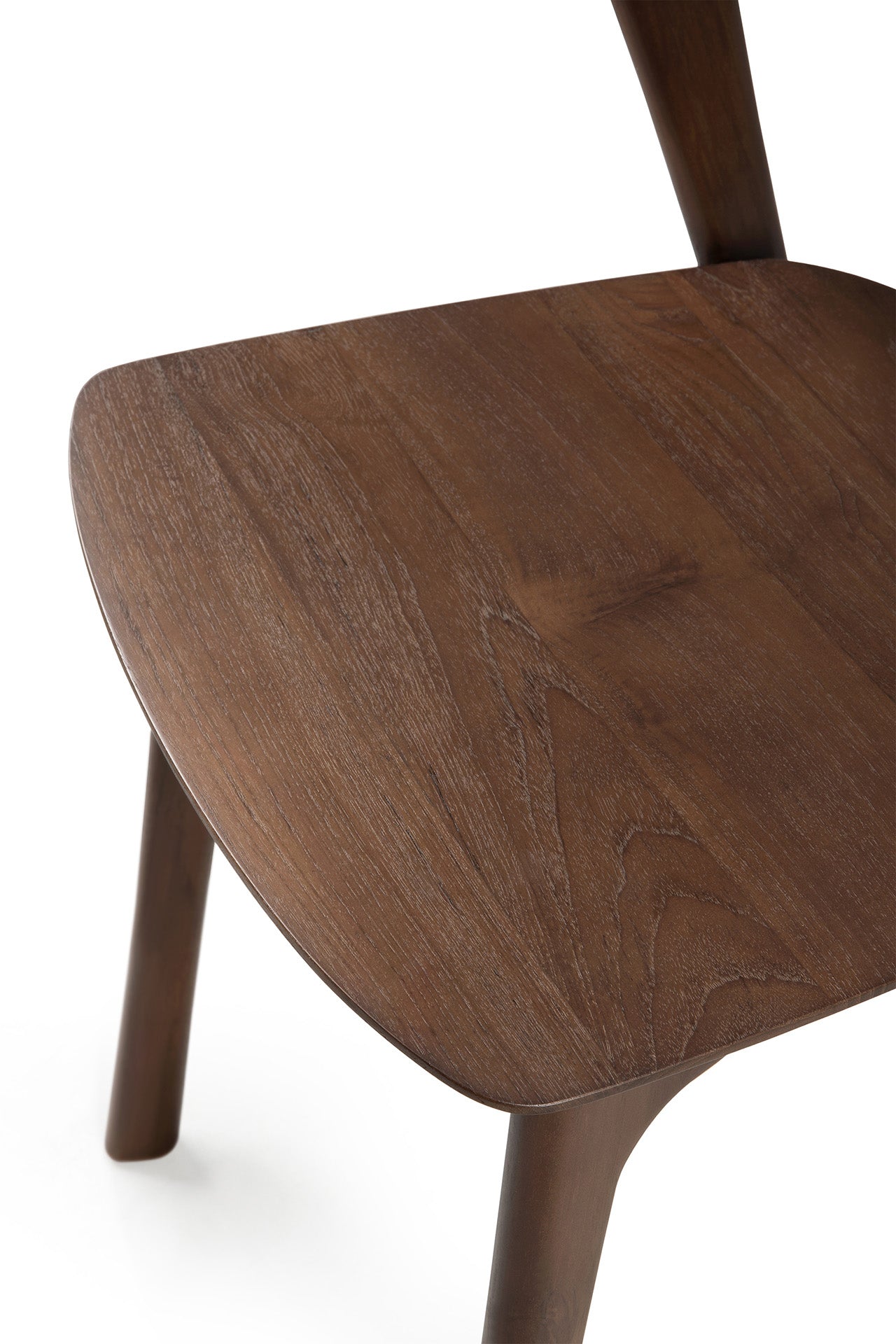 Chaise de salle à manger sculpturale en teck massif avec forme aérienne et gracieuse