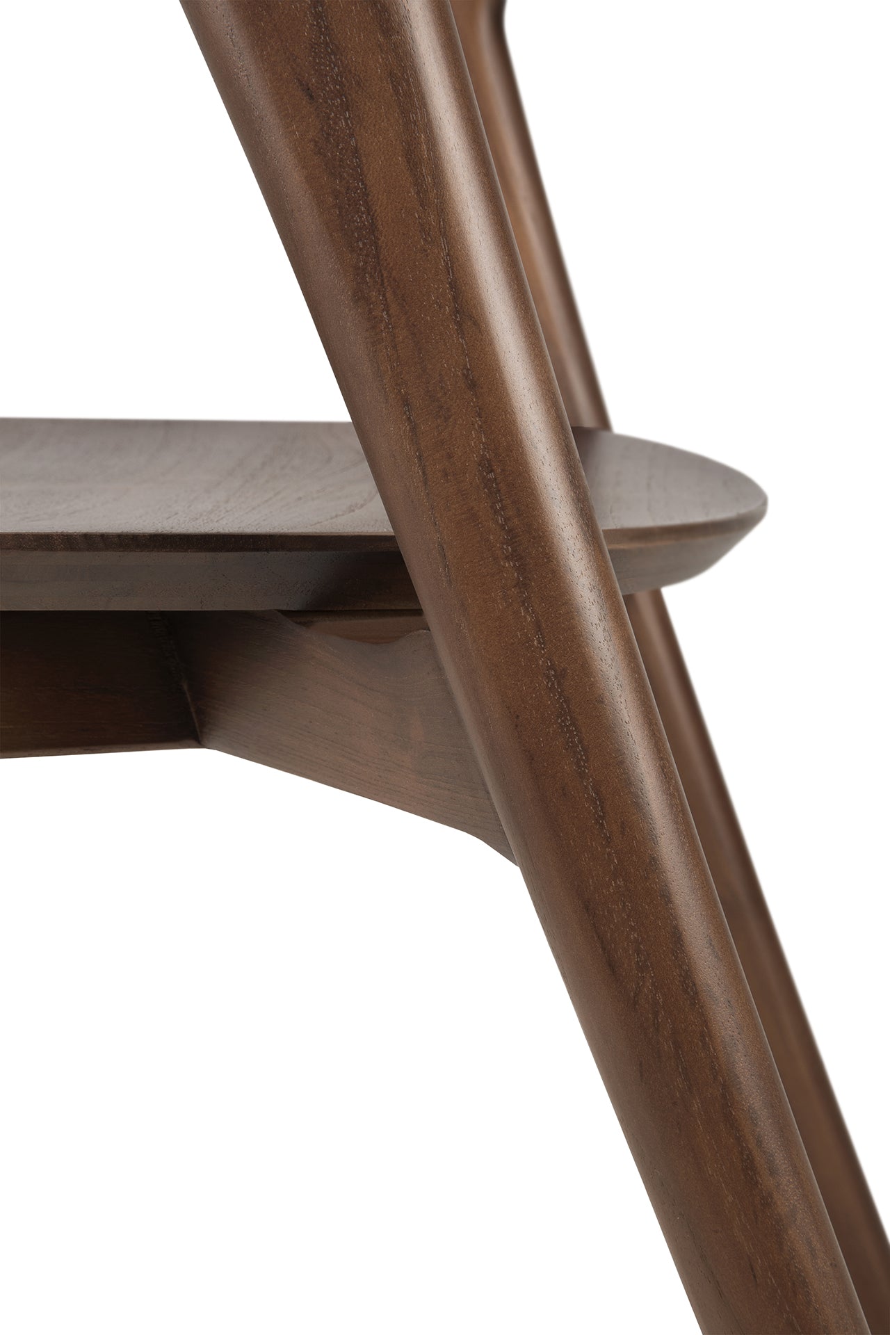 Chaise de salle à manger sculpturale en teck massif avec forme aérienne et gracieuse