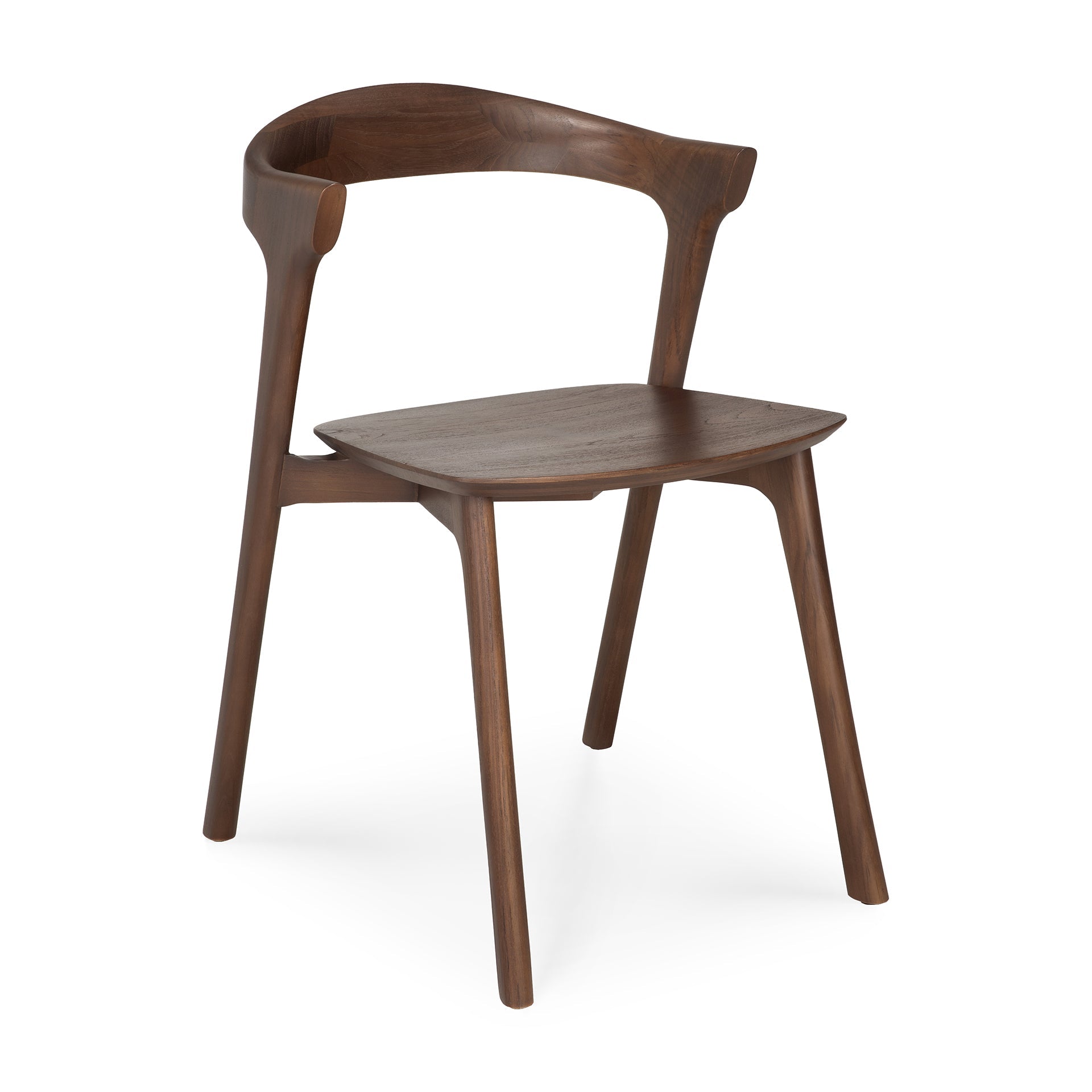 Chaise de salle à manger sculpturale en teck massif avec forme aérienne et gracieuse