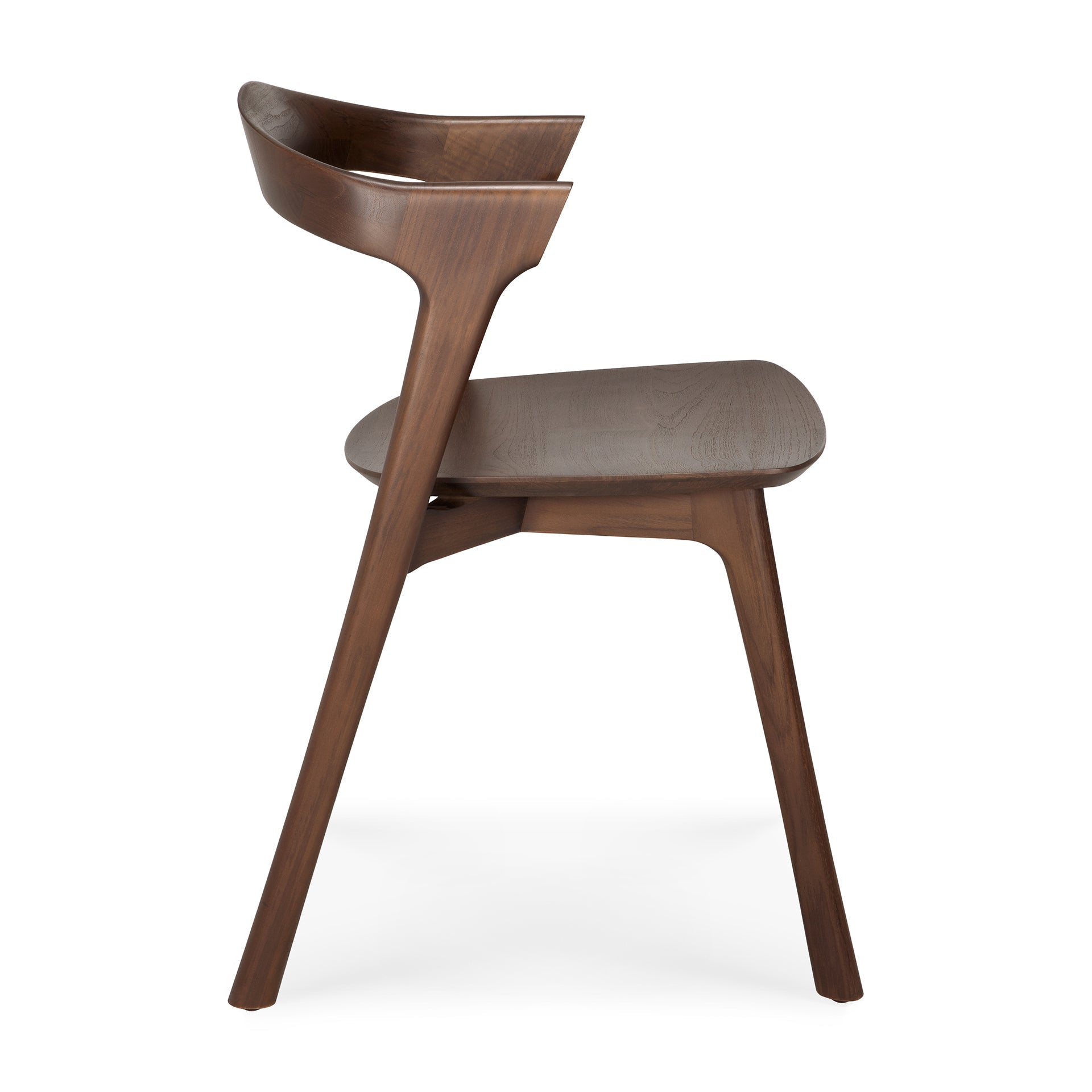 Chaise de salle à manger sculpturale en teck massif avec forme aérienne et gracieuse
