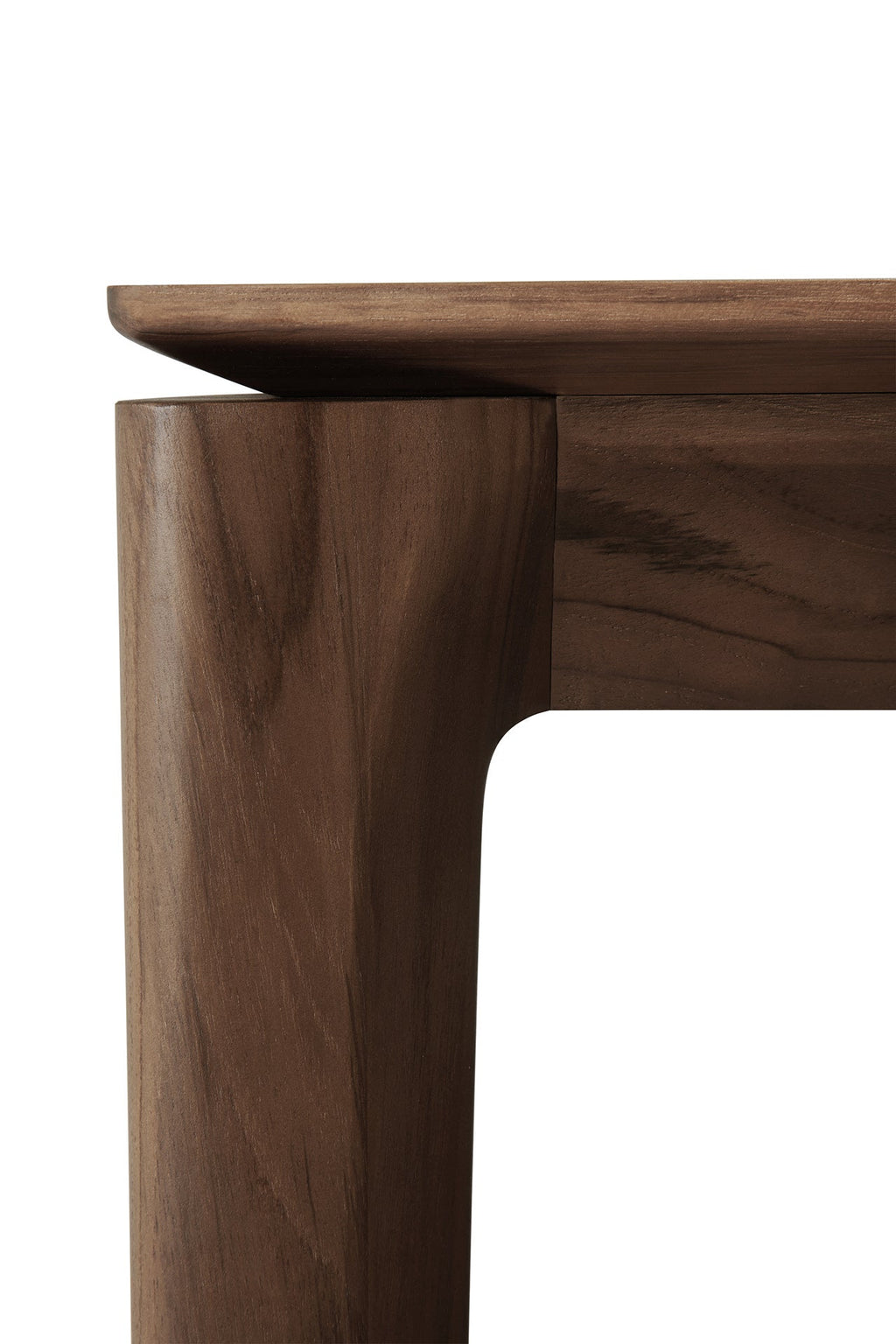 Table à manger en teck massif naturel avec texture de grain brut pour salle à manger