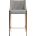 Tabouret de bar moderne en tissu et laiton avec assise texturée et rembourrée pour cuisine et salle à manger