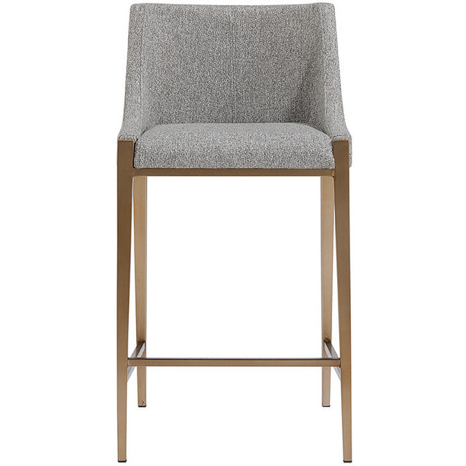 Tabouret de bar moderne en tissu et laiton avec assise texturée et rembourrée pour cuisine et salle à manger