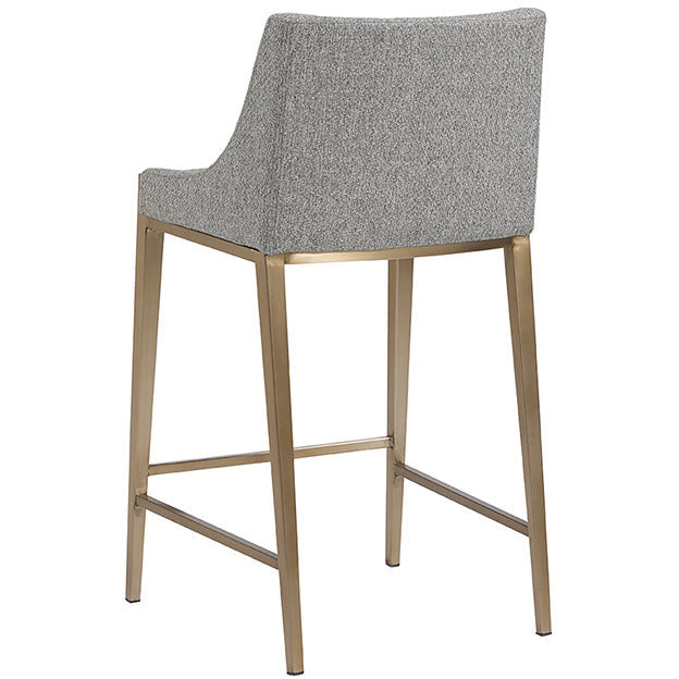 Tabouret de bar moderne en tissu et laiton avec assise texturée et rembourrée pour cuisine et salle à manger