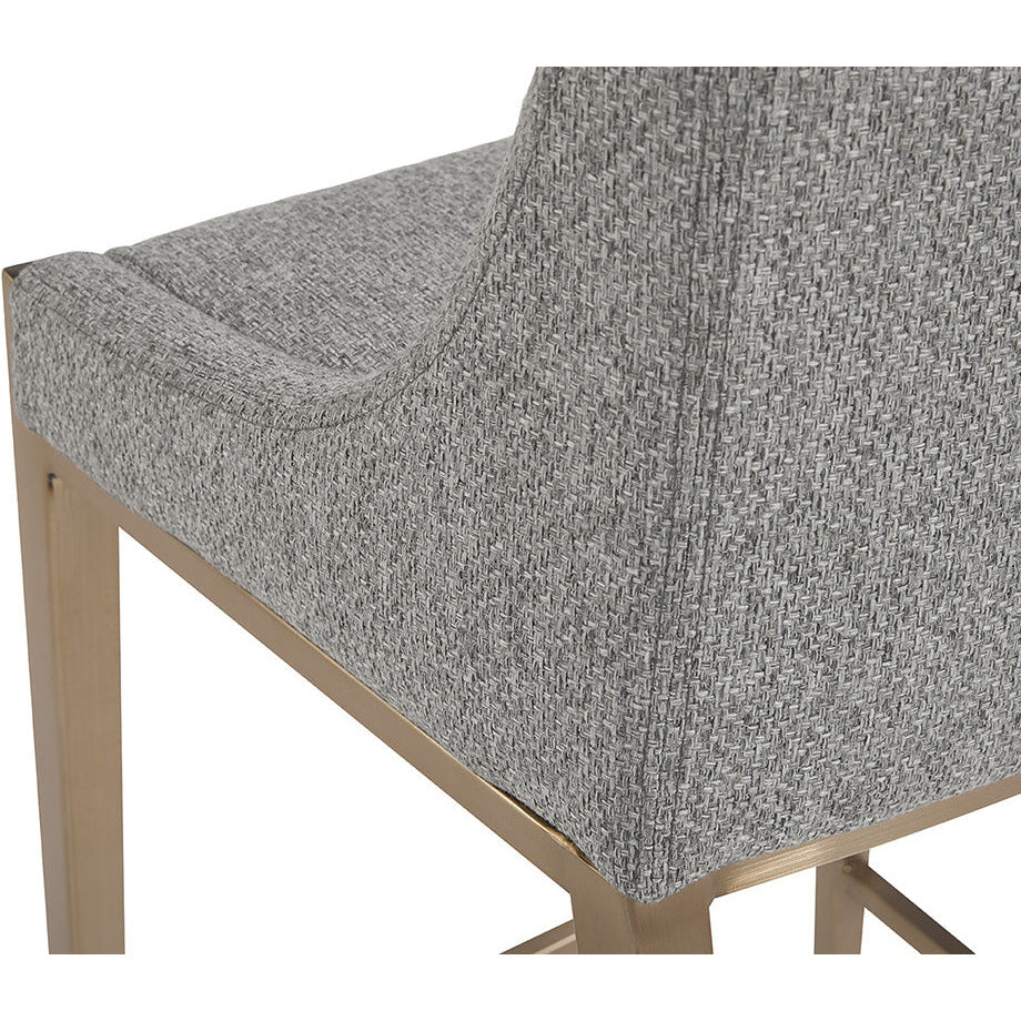 Tabouret de bar moderne en tissu et laiton avec assise texturée et rembourrée pour cuisine et salle à manger
