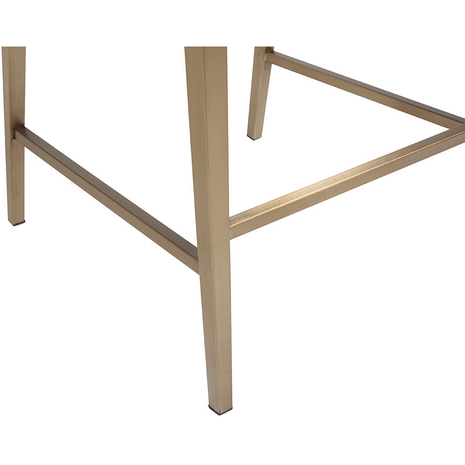 Tabouret de bar moderne en tissu et laiton avec assise texturée et rembourrée pour cuisine et salle à manger