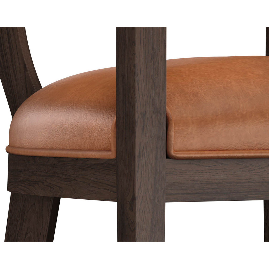 Tabouret de bar mi-siècle en cuir et chêne avec dossier ouvert et structure apparente pour cuisine et salle à manger