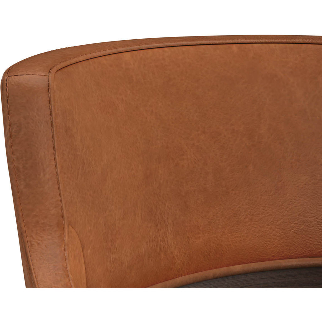 Tabouret de bar mi-siècle en cuir et chêne avec dossier ouvert et structure apparente pour cuisine et salle à manger