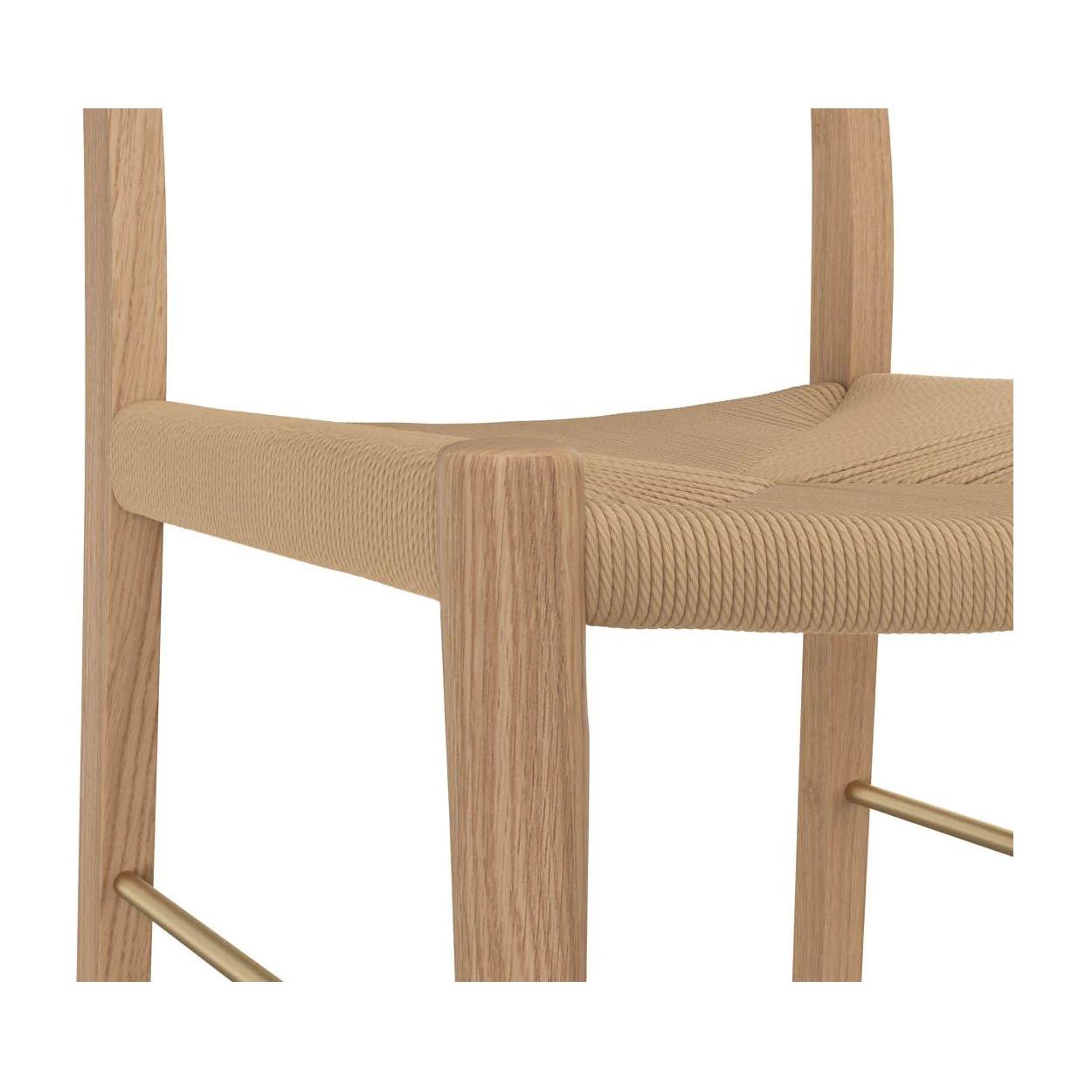 Tabouret de comptoir moderne en chêne blanc et corde naturelle avec assise tressée pour cuisine et salle à manger