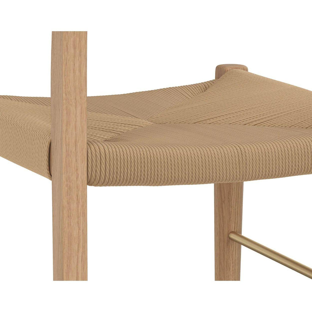 Tabouret de comptoir moderne en chêne blanc et corde naturelle avec assise tressée pour cuisine et salle à manger