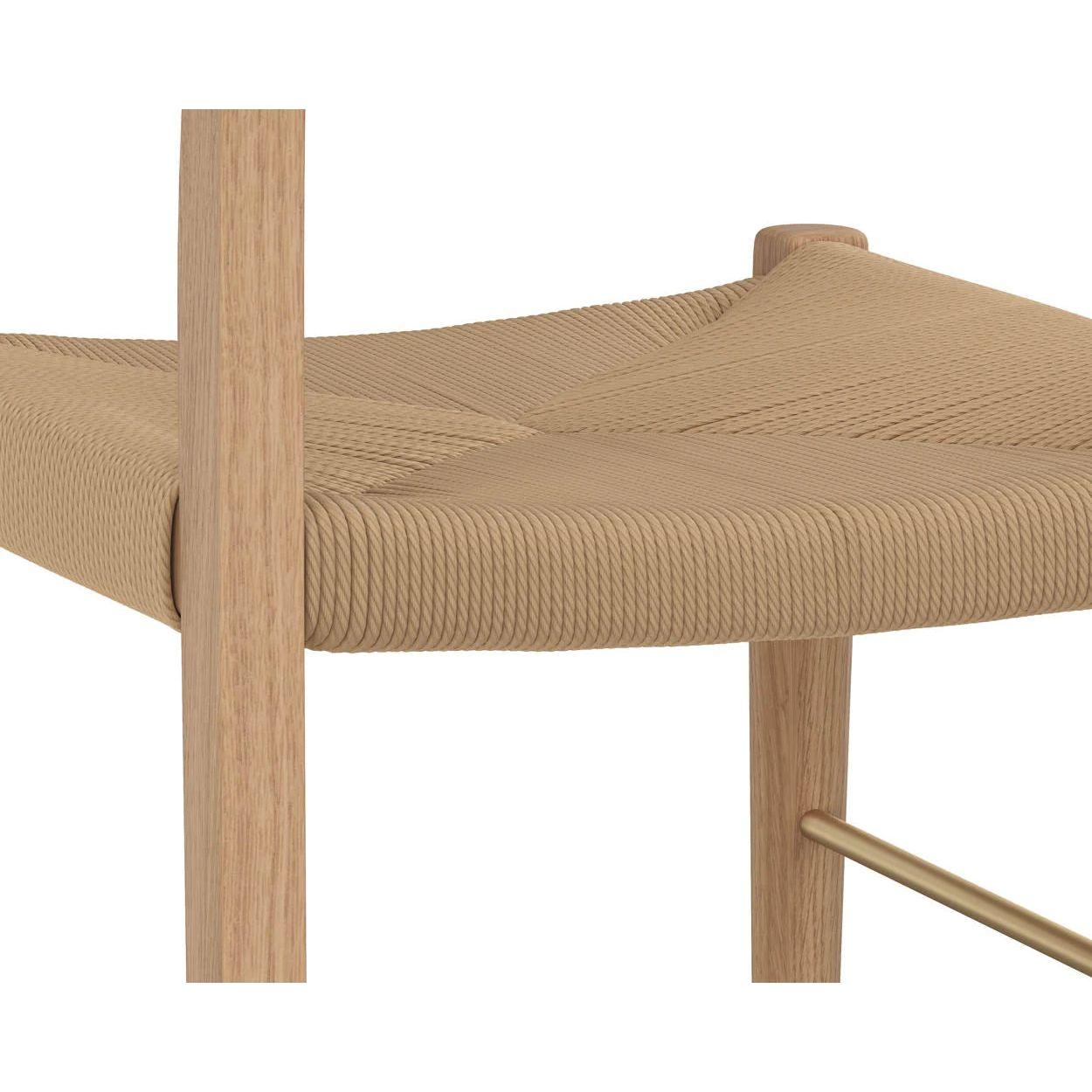 Tabouret de comptoir moderne en chêne blanc et corde naturelle avec assise tressée pour cuisine et salle à manger