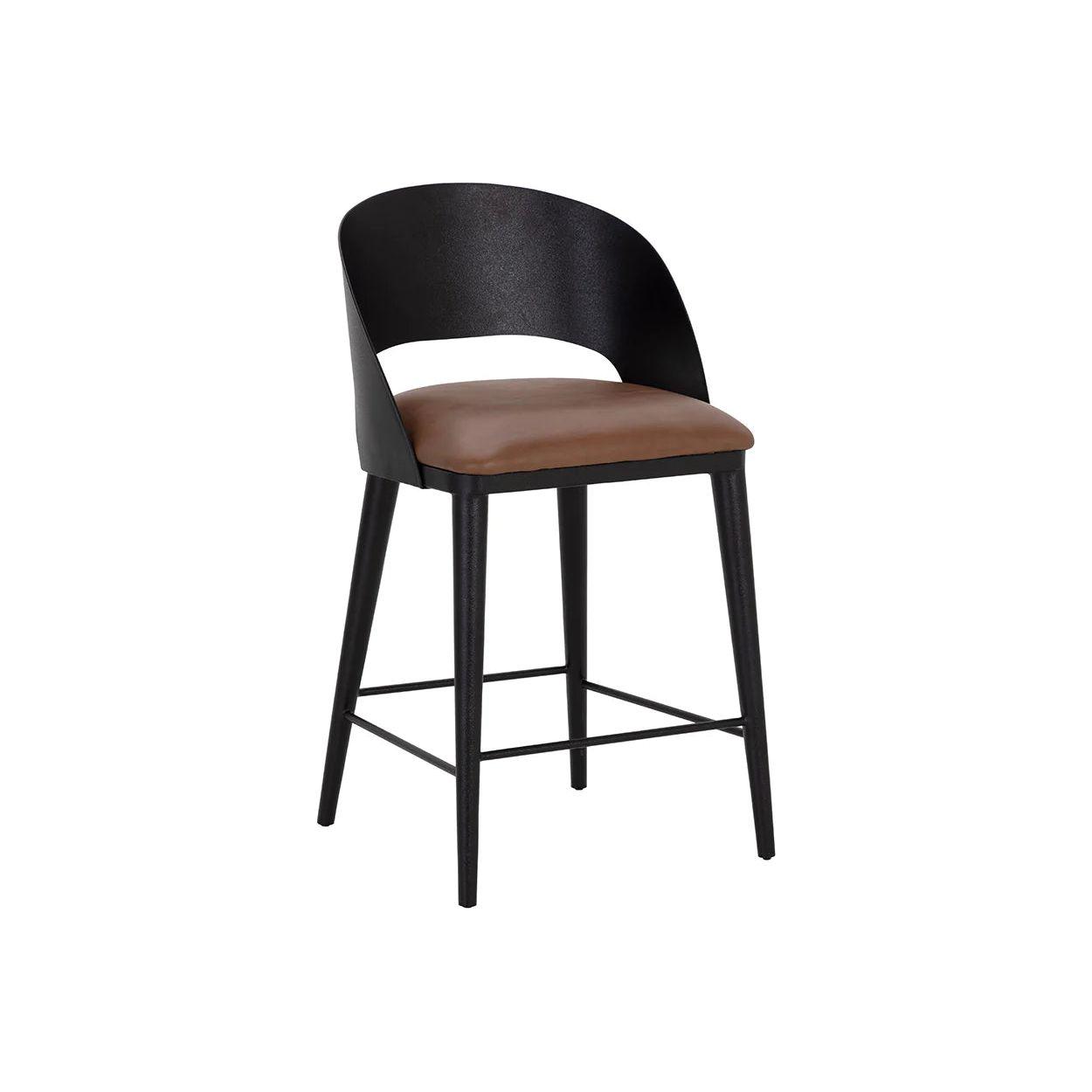 Tabouret de bar et de comptoir élégant en cuir et métal avec assise rembourrée pour cuisine et salle à manger