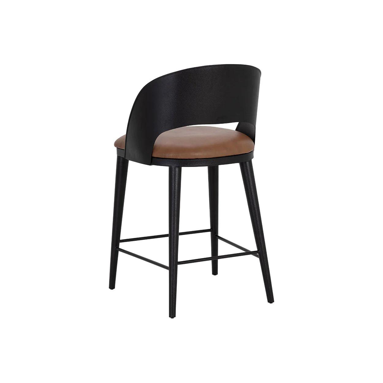Tabouret de bar et de comptoir élégant en cuir et métal avec assise rembourrée pour cuisine et salle à manger