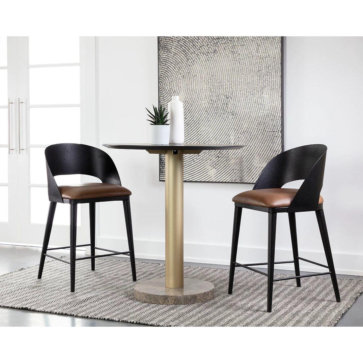 Tabouret de bar et de comptoir élégant en cuir et métal avec assise rembourrée pour cuisine et salle à manger