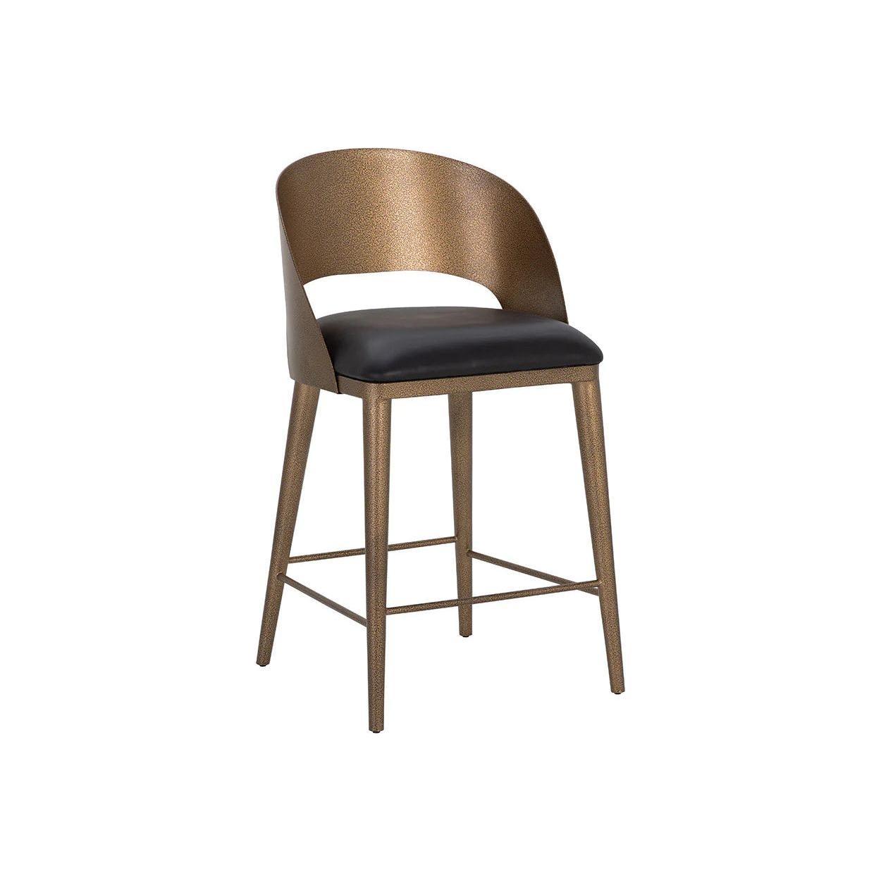 Tabouret de bar et de comptoir élégant en cuir et métal avec assise rembourrée pour cuisine et salle à manger