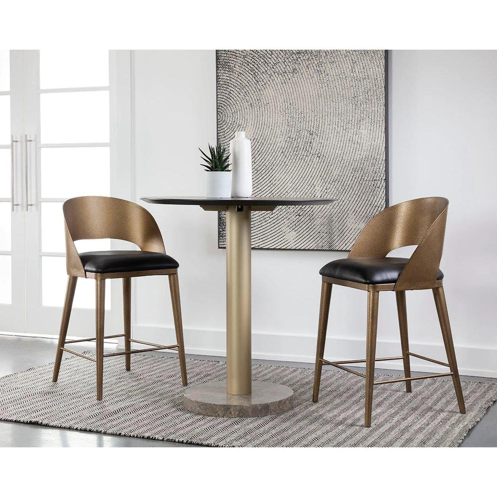 Tabouret de bar et de comptoir élégant en cuir et métal avec assise rembourrée pour cuisine et salle à manger