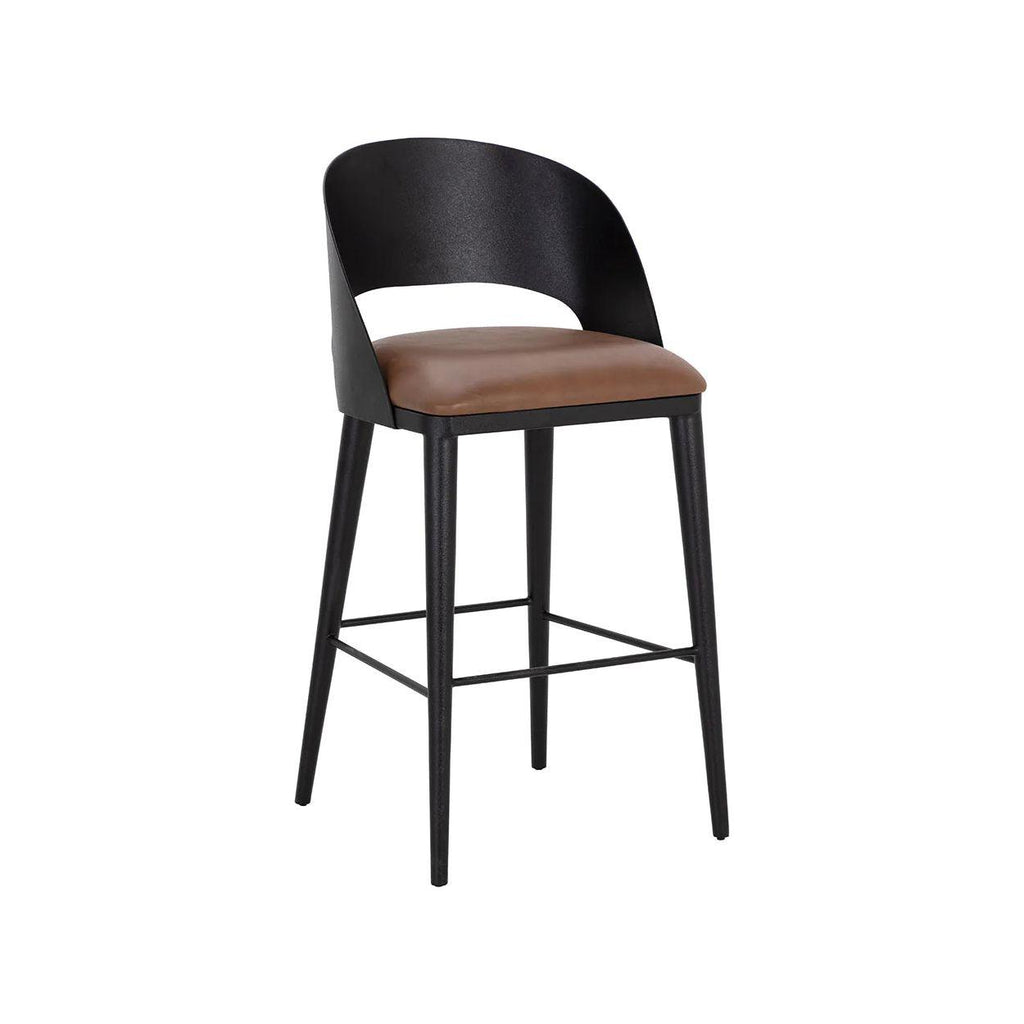 Tabouret de bar et de comptoir élégant en cuir et métal avec assise rembourrée pour cuisine et salle à manger