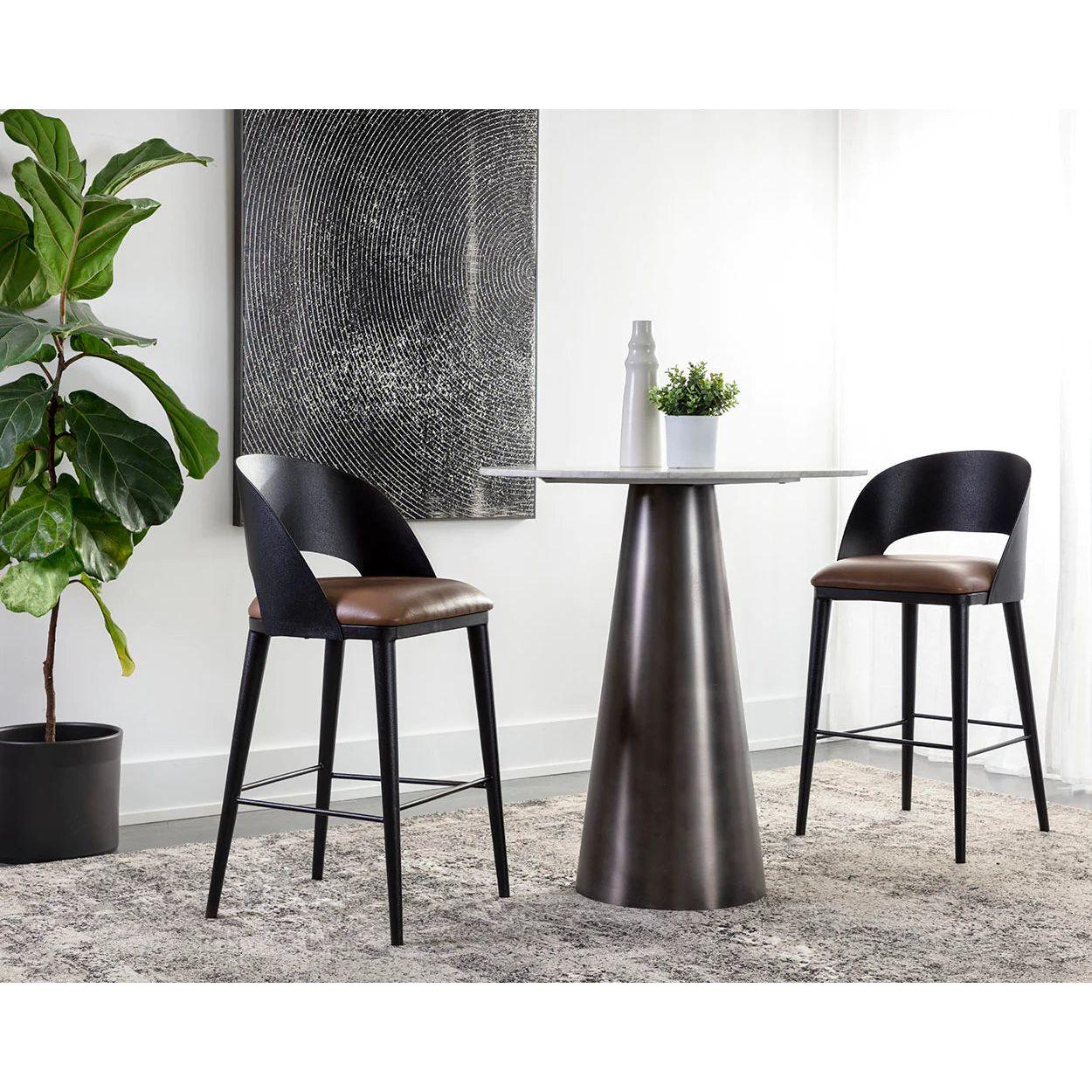 Tabouret de bar et de comptoir élégant en cuir et métal avec assise rembourrée pour cuisine et salle à manger