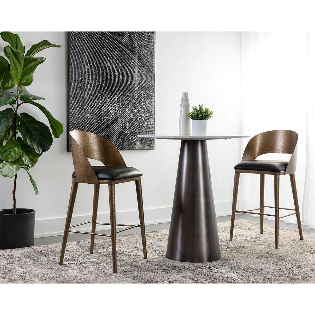 Tabouret de bar et de comptoir élégant en cuir et métal avec assise rembourrée pour cuisine et salle à manger