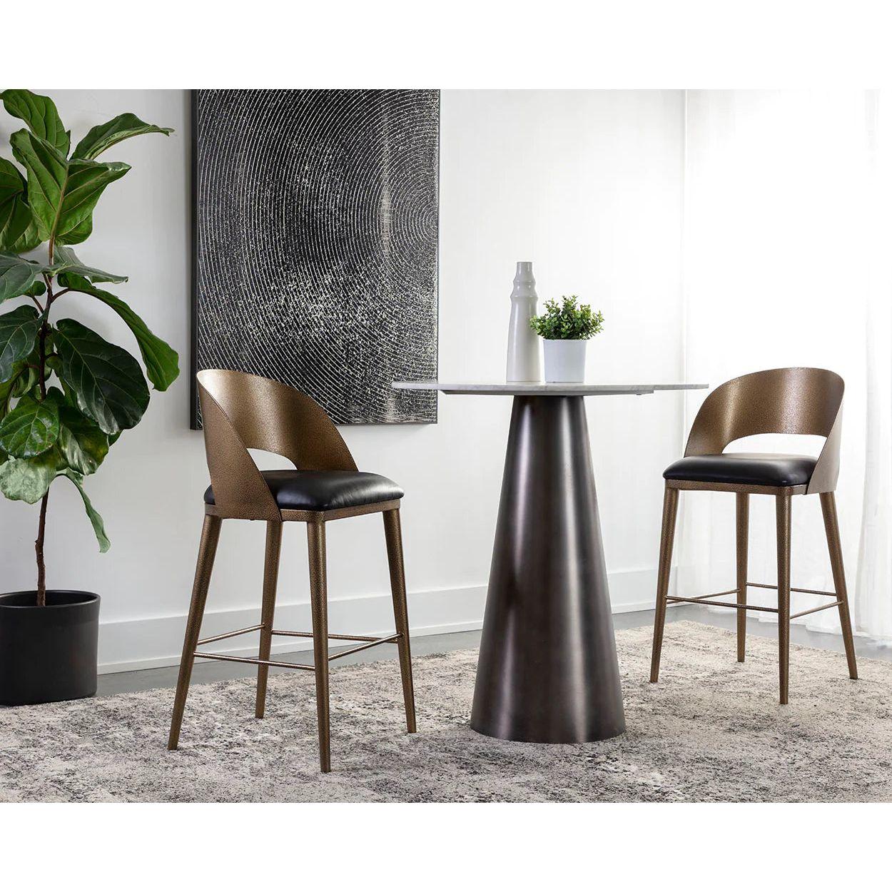 Tabouret de bar et de comptoir élégant en cuir et métal avec assise rembourrée pour cuisine et salle à manger
