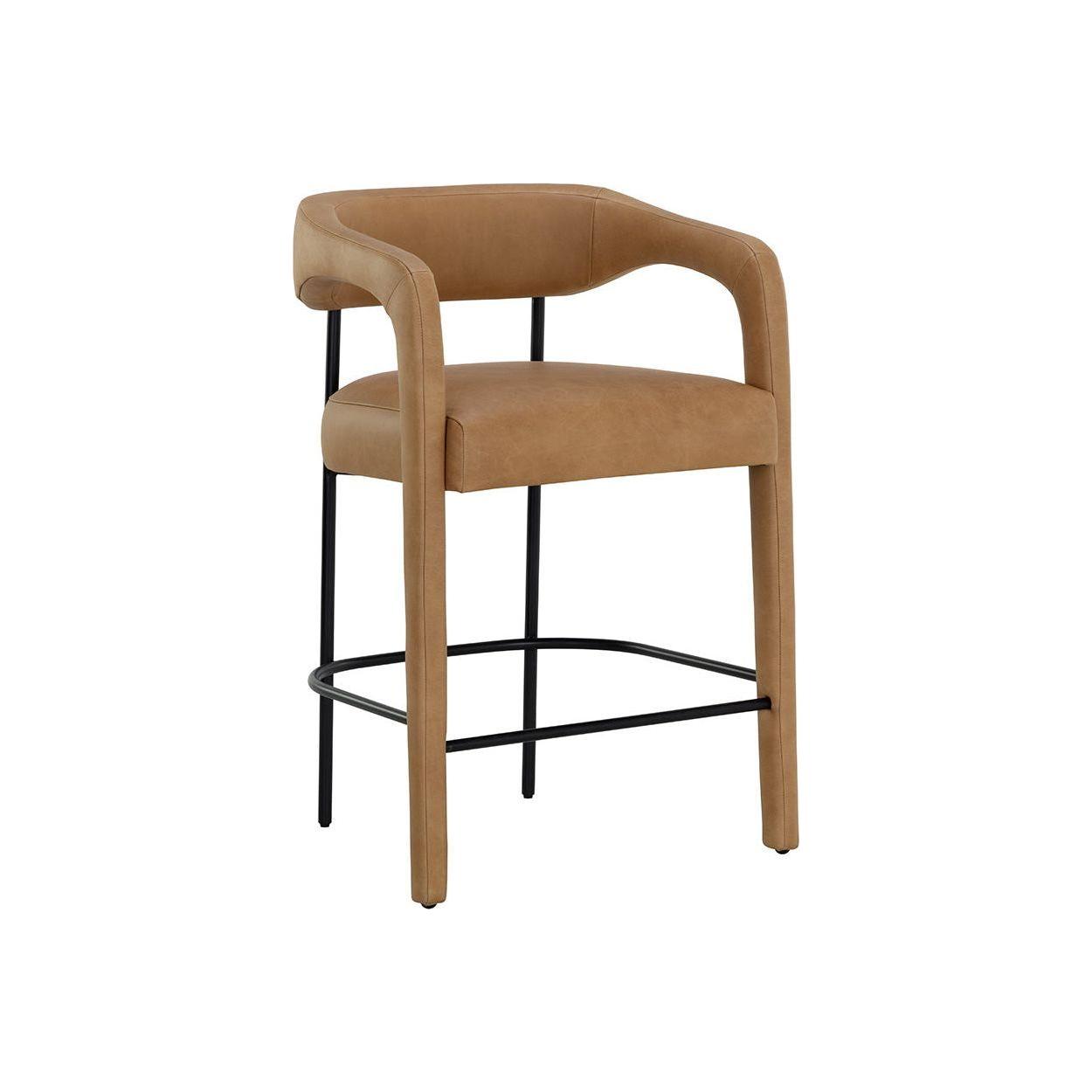 Tabouret de comptoir contemporain en cuir et métal avec accoudoirs et cadre thermolaqué pour cuisine et salle à manger