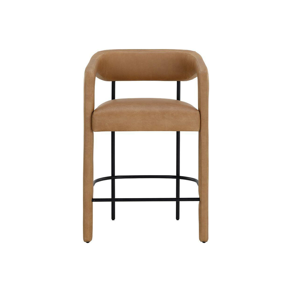 Tabouret de comptoir contemporain en cuir et métal avec accoudoirs et cadre thermolaqué pour cuisine et salle à manger