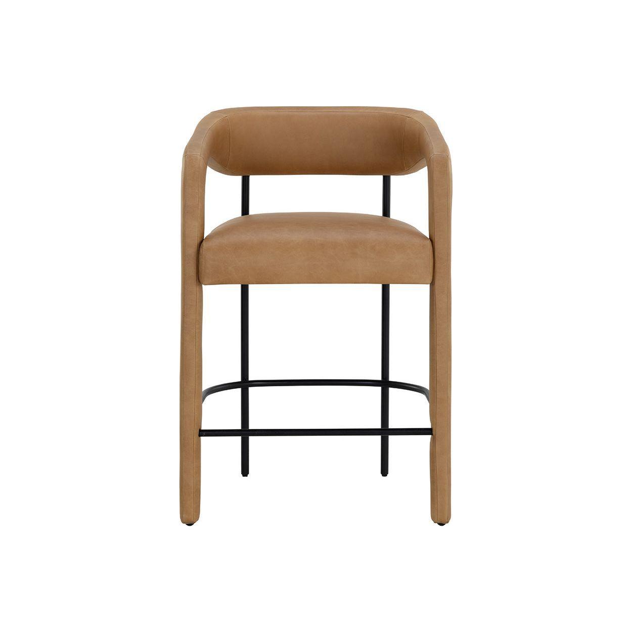 Tabouret de comptoir contemporain en cuir et métal avec accoudoirs et cadre thermolaqué pour cuisine et salle à manger