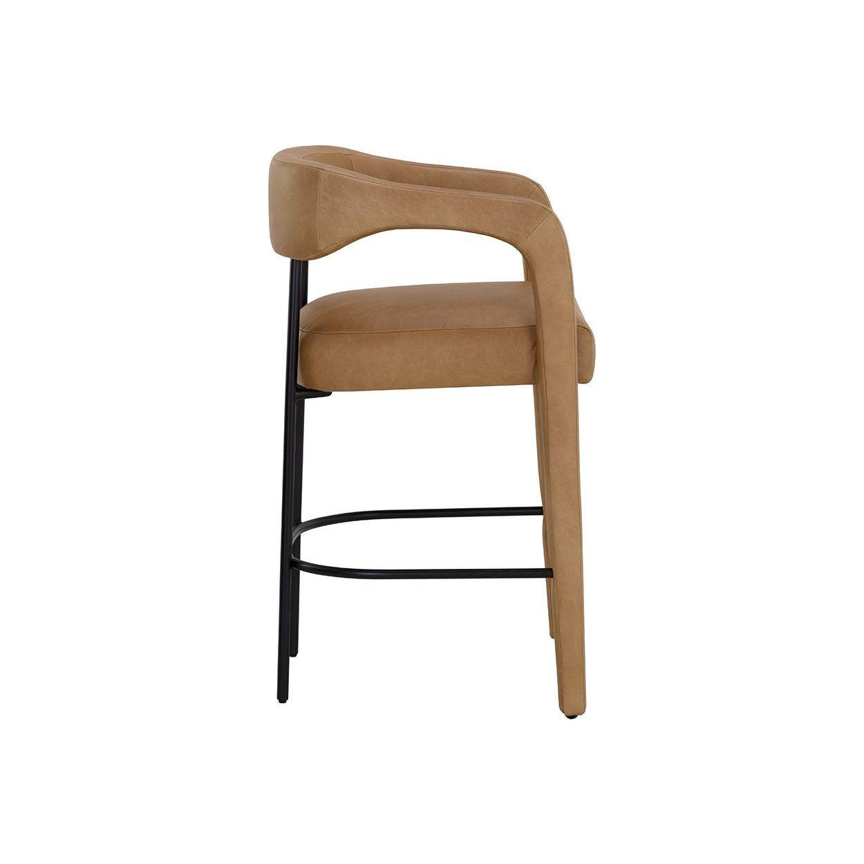 Tabouret de comptoir contemporain en cuir et métal avec accoudoirs et cadre thermolaqué pour cuisine et salle à manger