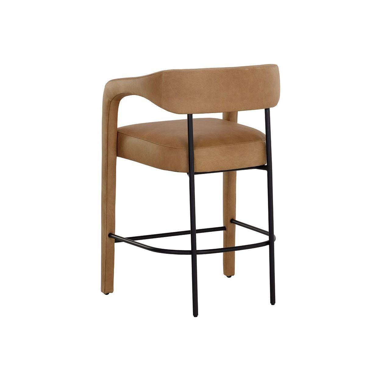 Tabouret de comptoir contemporain en cuir et métal avec accoudoirs et cadre thermolaqué pour cuisine et salle à manger