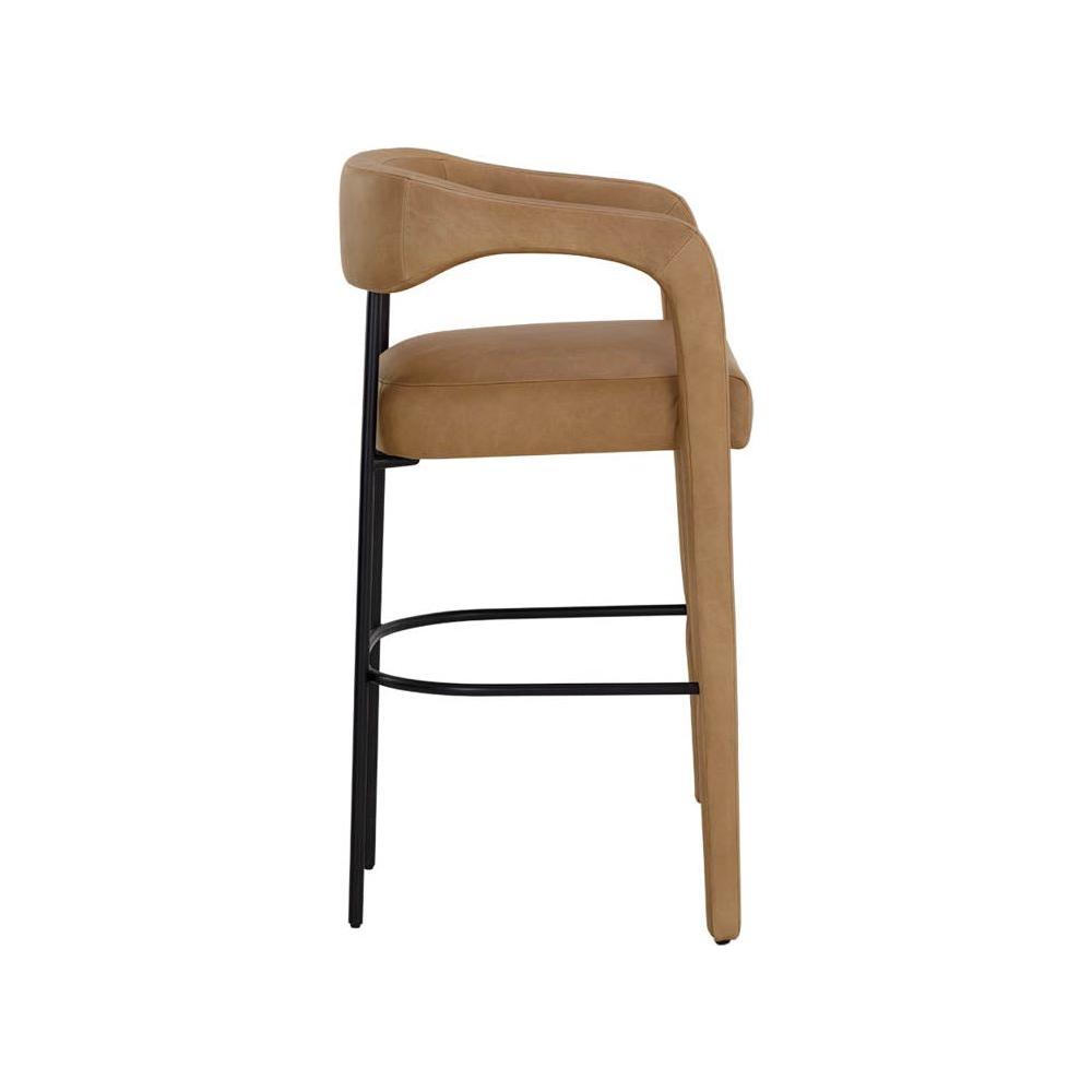 Tabouret de bar moderne en cuir et métal avec accoudoirs et cadre noir mat pour cuisine et salle à manger