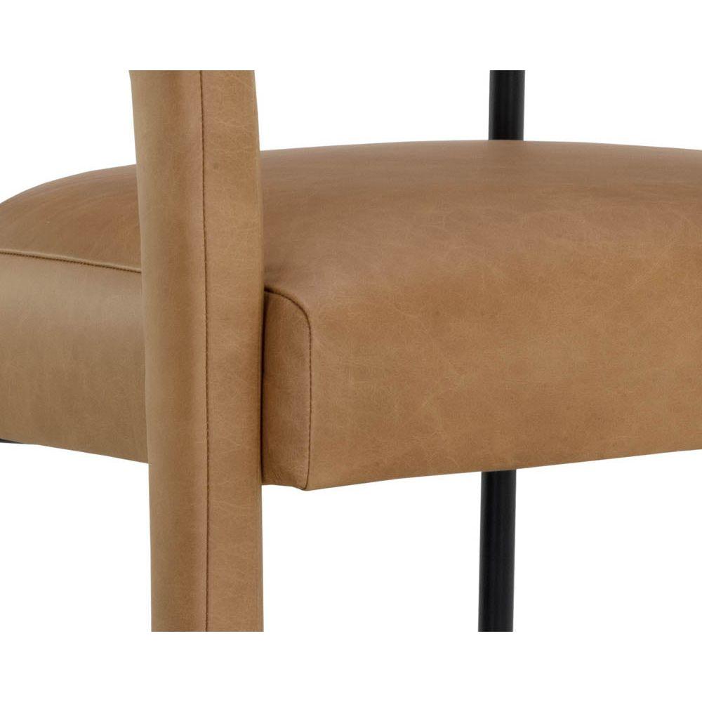 Tabouret de bar moderne en cuir et métal avec accoudoirs et cadre noir mat pour cuisine et salle à manger
