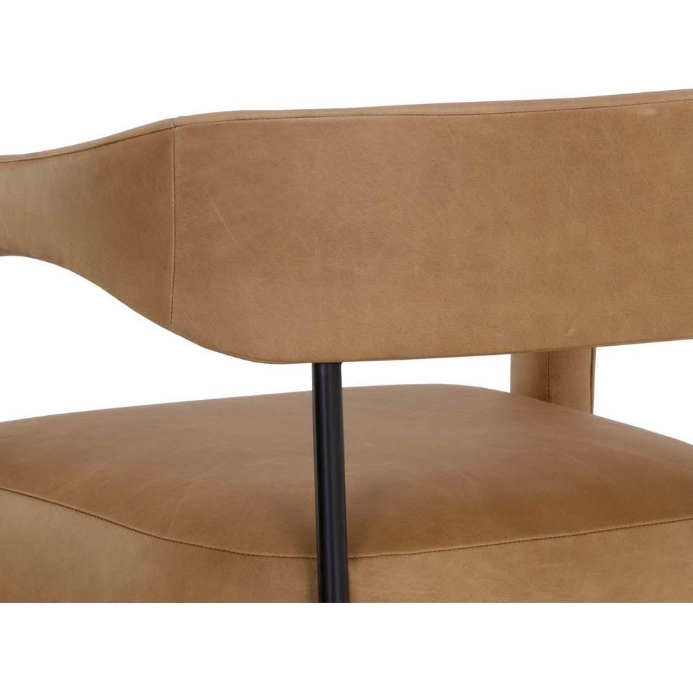 Tabouret de bar moderne en cuir et métal avec accoudoirs et cadre noir mat pour cuisine et salle à manger