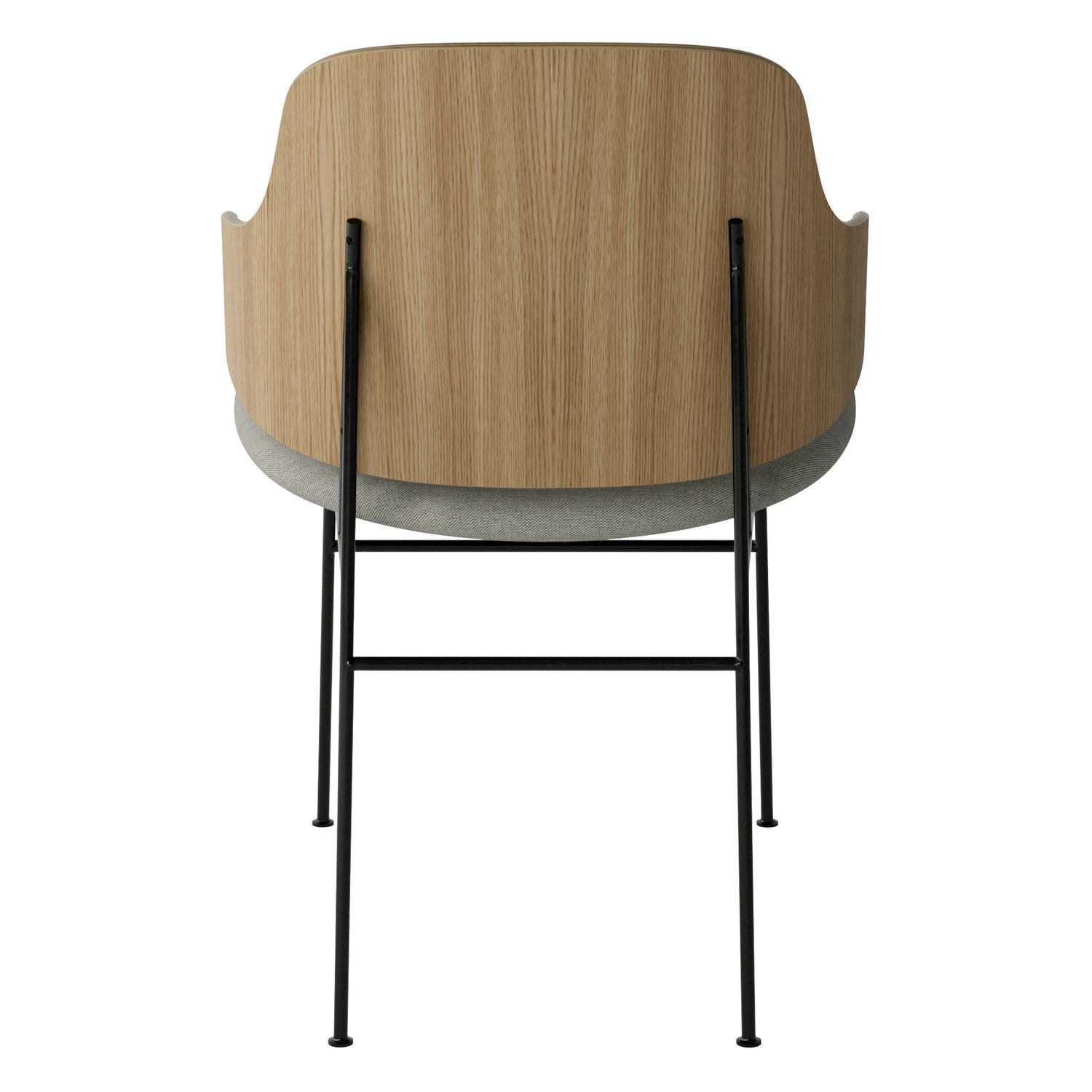 Chaise de salle à manger en chêne et laine Mid-Century avec dossier organique en forme de coque pour salle à manger