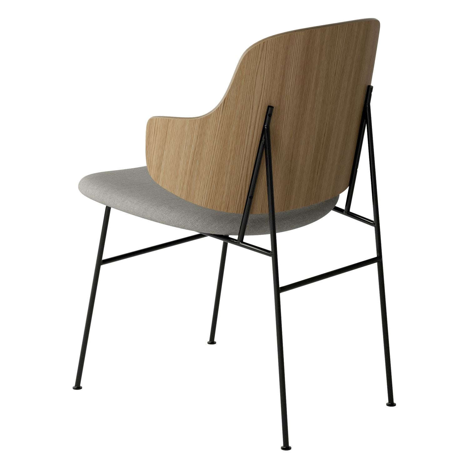 Chaise de salle à manger en chêne et laine Mid-Century avec dossier organique en forme de coque pour salle à manger