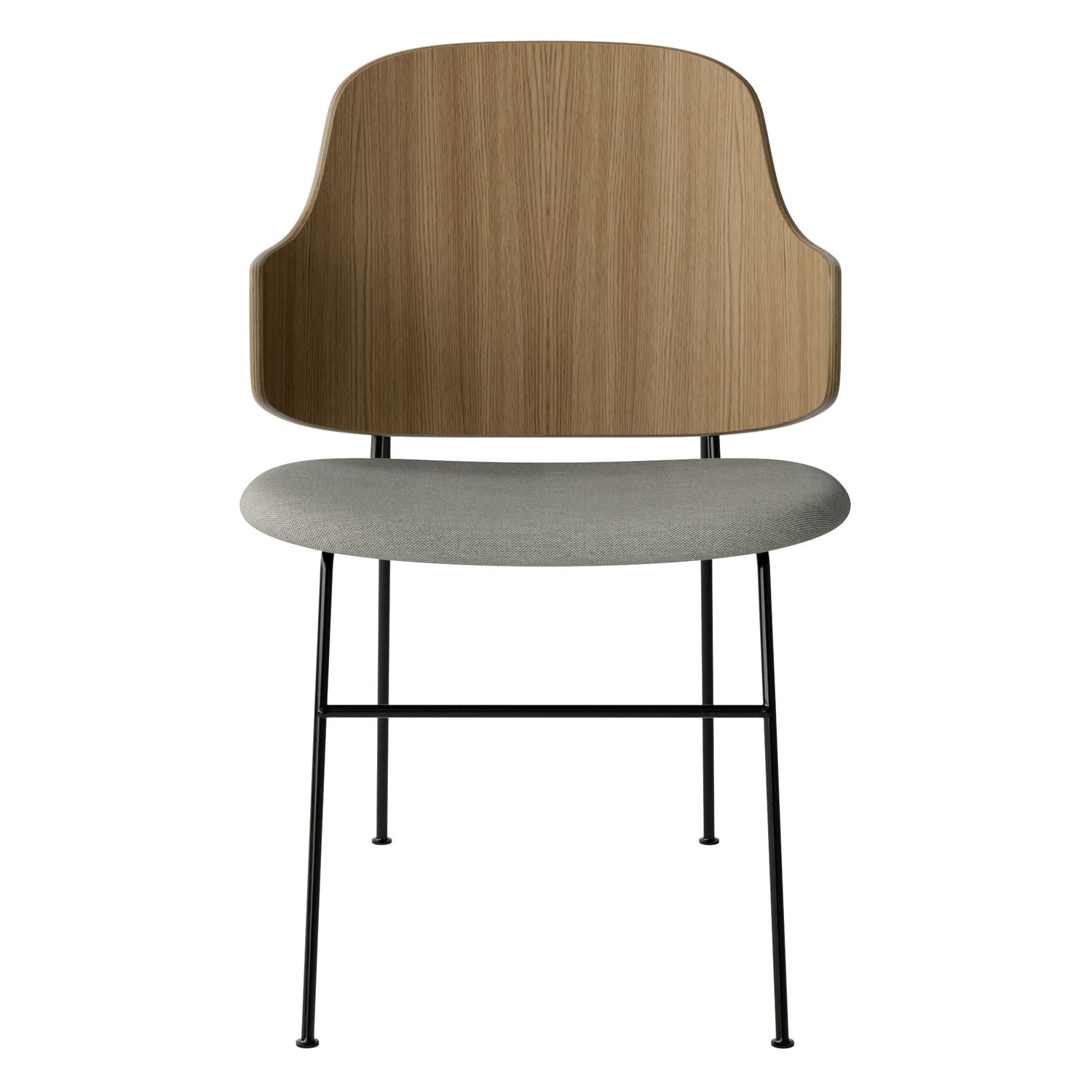 Chaise de salle à manger en chêne et laine Mid-Century avec dossier organique en forme de coque pour salle à manger