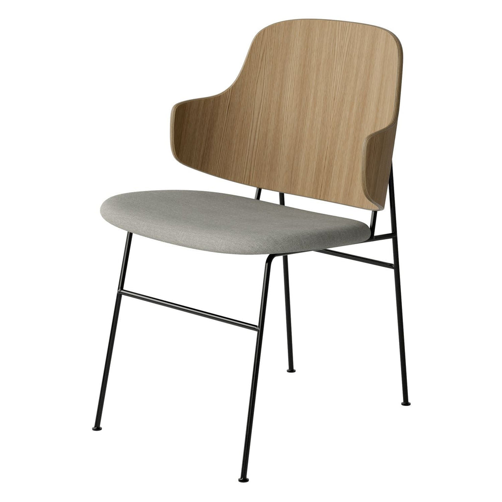 Chaise de salle à manger en chêne et laine Mid-Century avec dossier organique en forme de coque pour salle à manger