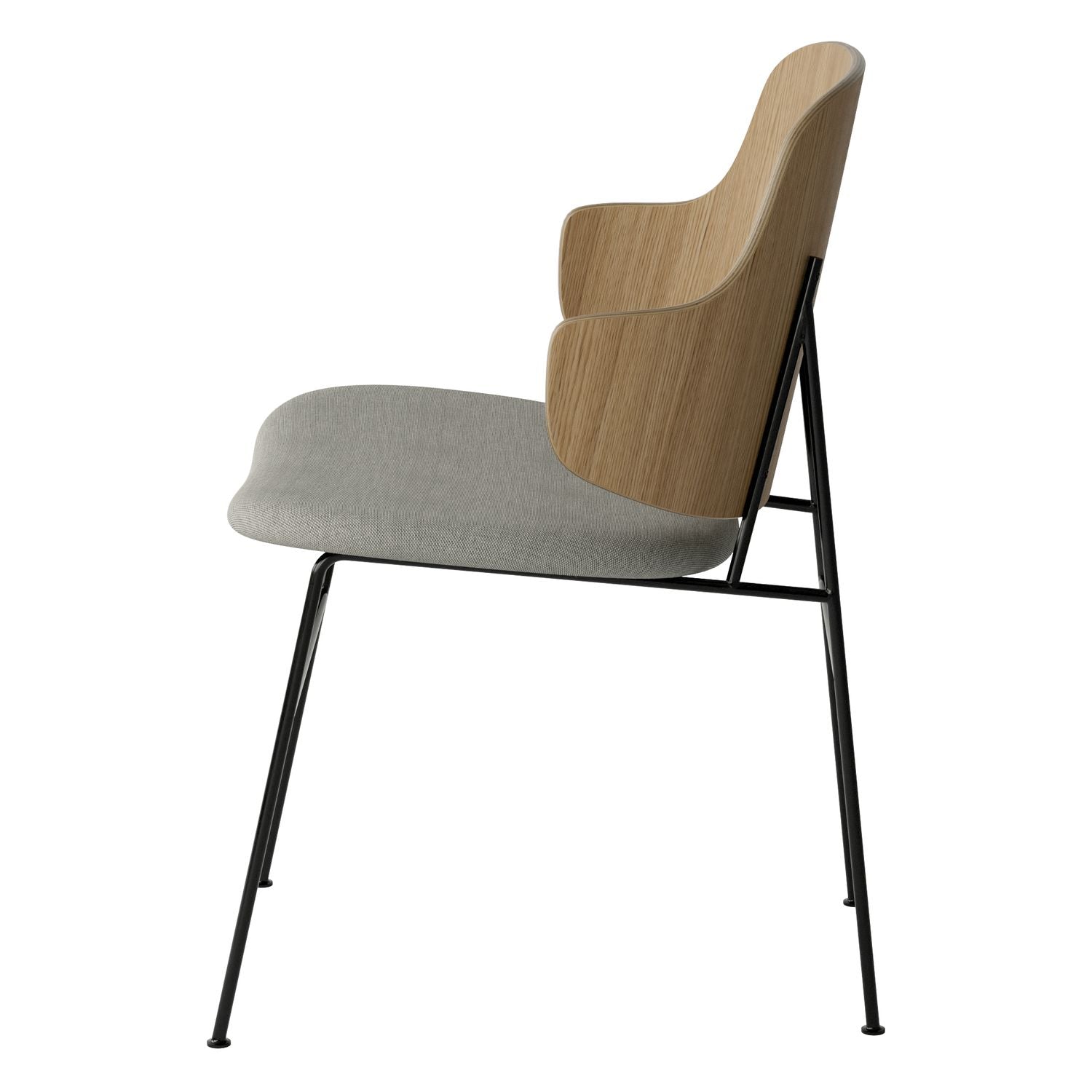 Chaise de salle à manger en chêne et laine Mid-Century avec dossier organique en forme de coque pour salle à manger