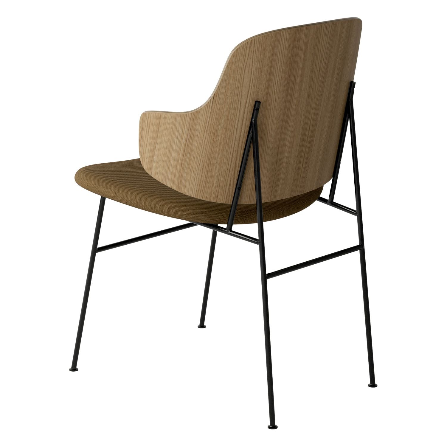 Chaise de salle à manger en chêne et laine Mid-Century avec dossier organique en forme de coque pour salle à manger