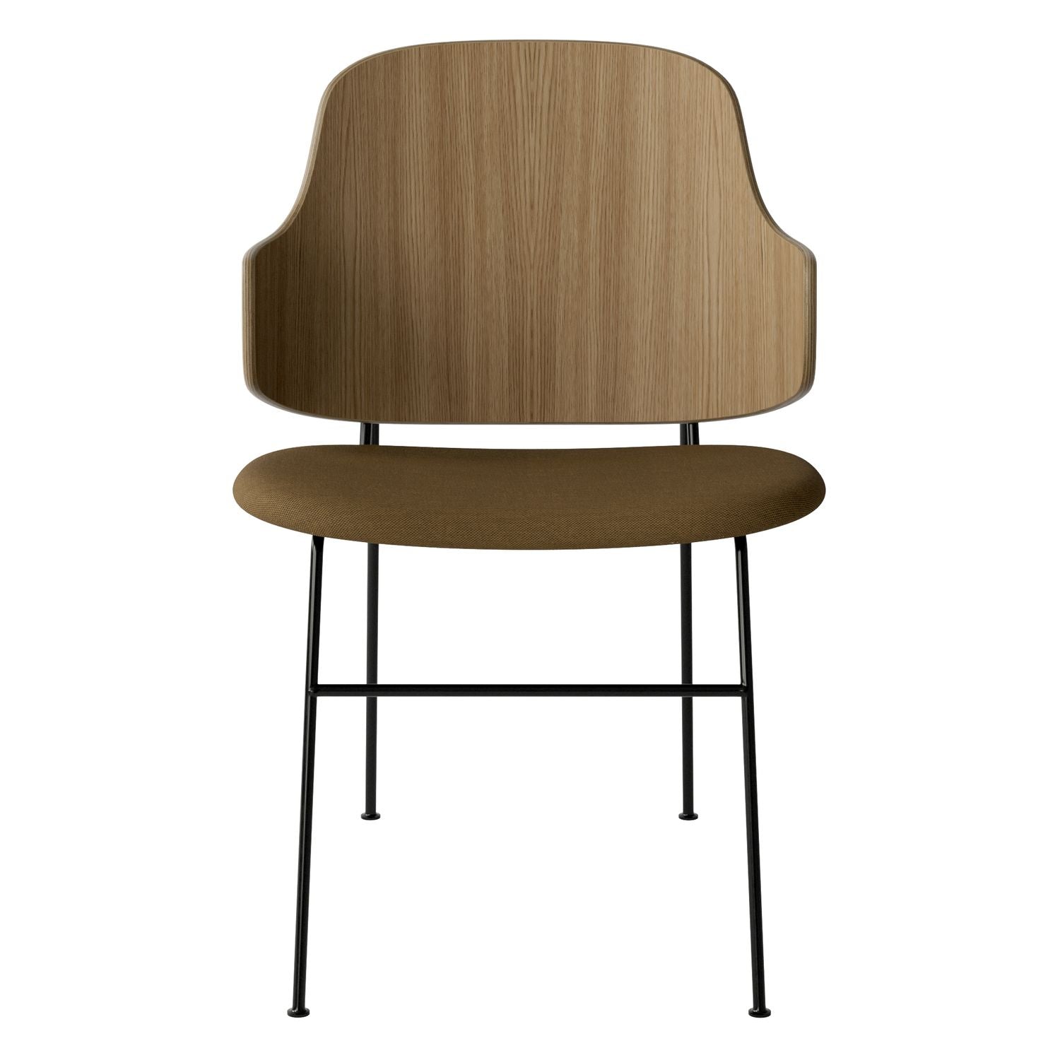 Chaise de salle à manger en chêne et laine Mid-Century avec dossier organique en forme de coque pour salle à manger
