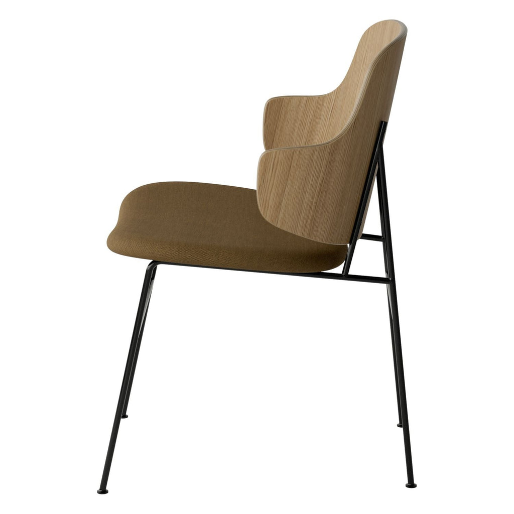 Chaise de salle à manger en chêne et laine Mid-Century avec dossier organique en forme de coque pour salle à manger