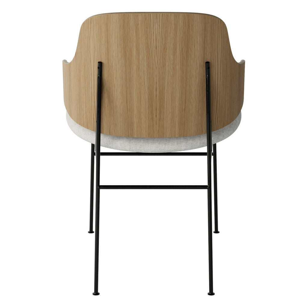 Chaise de salle à manger en chêne et laine Mid-Century avec dossier organique en forme de coque pour salle à manger