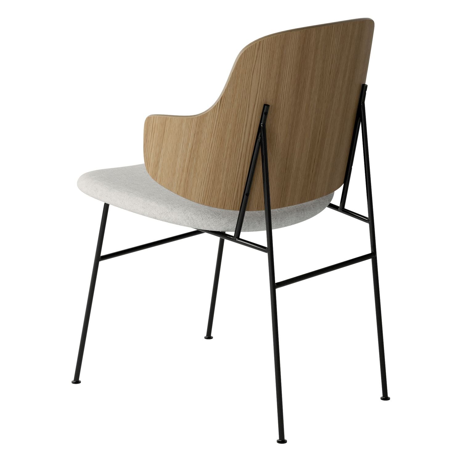 Chaise de salle à manger en chêne et laine Mid-Century avec dossier organique en forme de coque pour salle à manger