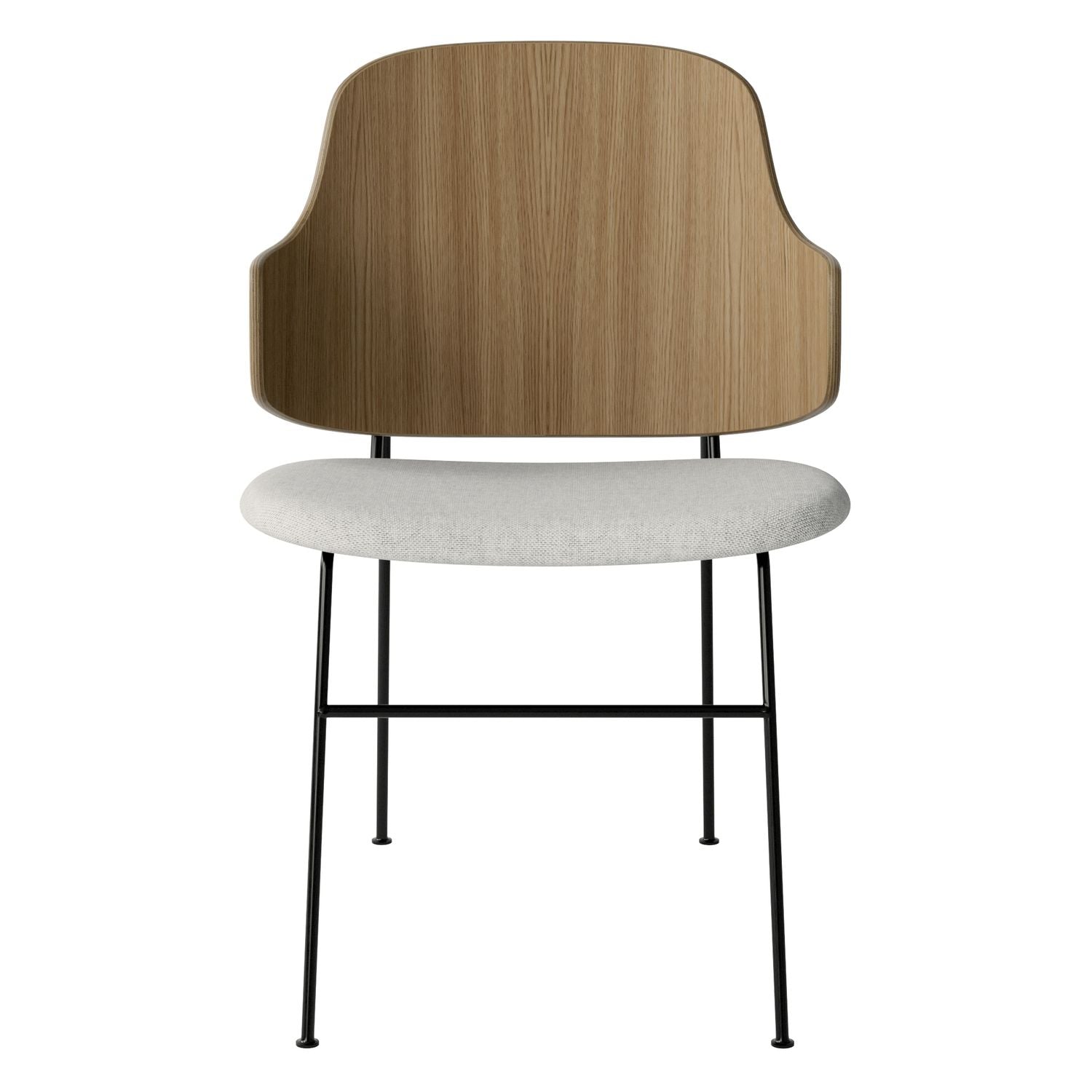 Chaise de salle à manger en chêne et laine Mid-Century avec dossier organique en forme de coque pour salle à manger